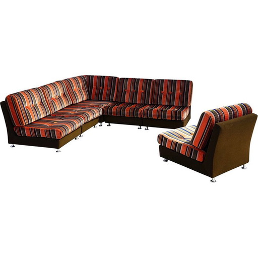 Set da soggiorno vintage in velluto Flower Power, 1970