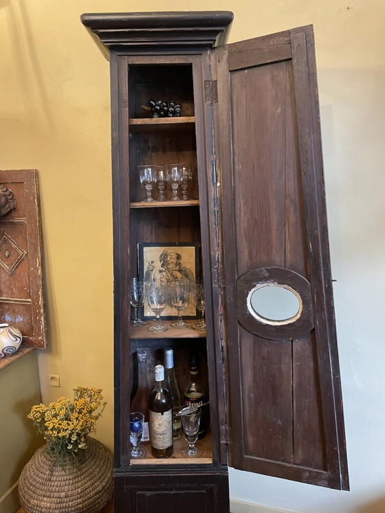 Image 1 of 19th Century Narrow Cupboard Beverage Cabinet Secrets Glass Cupboard