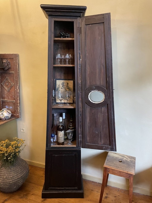 19th Century Narrow Cupboard Beverage Cabinet Secrets Glass Cupboard