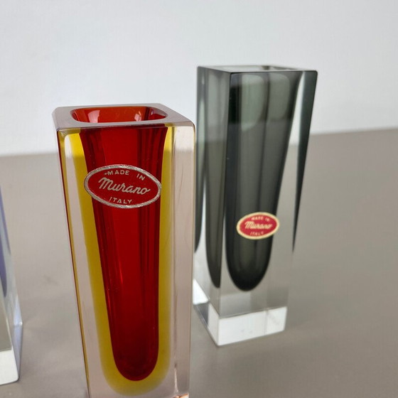 Image 1 of Set of 3 vintage faceted Murano glass Sommerso vases by Flavio Poli, Italy 1970s