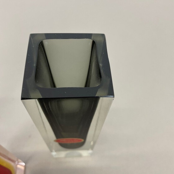 Image 1 of Set of 3 vintage faceted Murano glass Sommerso vases by Flavio Poli, Italy 1970s