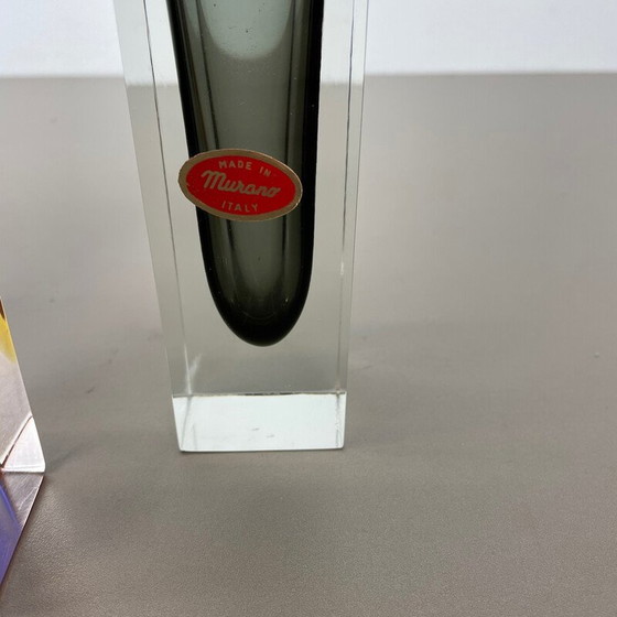 Image 1 of Set of 3 vintage faceted Murano glass Sommerso vases by Flavio Poli, Italy 1970s