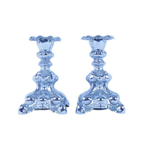 Pair of vintage blue candle holders