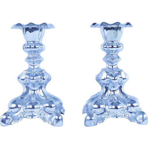 Pair of vintage blue candle holders