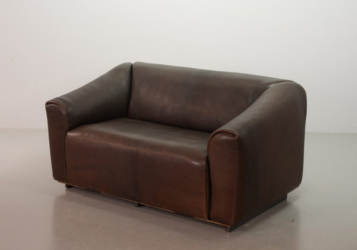 Sturdy De Sede Ds47 Extendable Brown Sadle Leather Loveseat Sofa. Switzerland, 1970S.