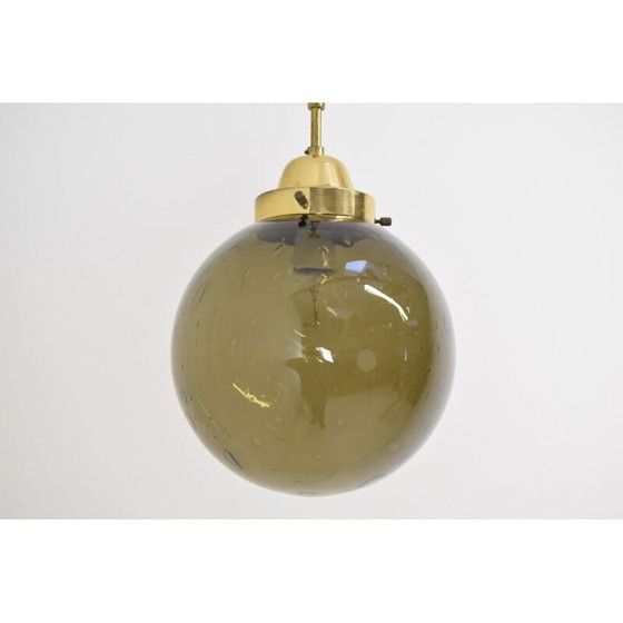 Image 1 of Vintage glass and brass pendant lamp by Kamenicky Senov, Czechoslovakia 1960