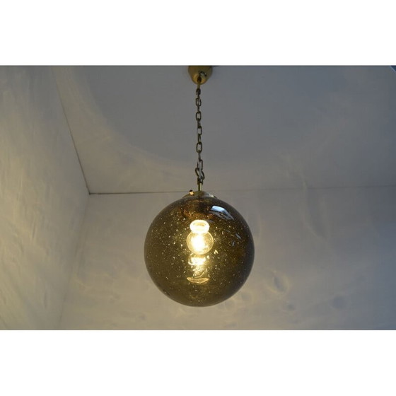 Image 1 of Vintage glass and brass pendant lamp by Kamenicky Senov, Czechoslovakia 1960
