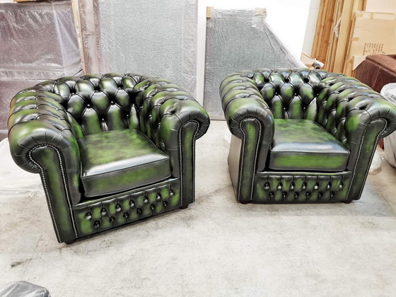 Image 1 of 2x Chesterfield club armchairs