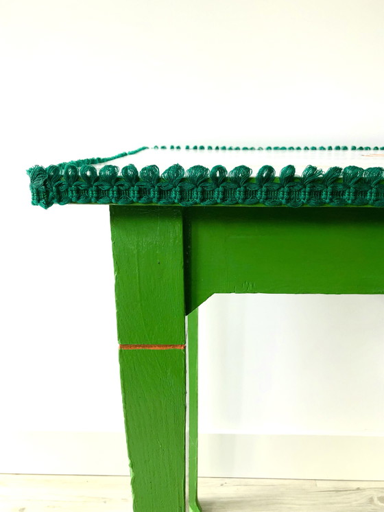 Image 1 of Wooden green table, upcycled