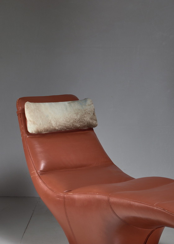 Image 1 of Mid Century Leather Chaise Longue with Cowhide Pillow, US, 1960s