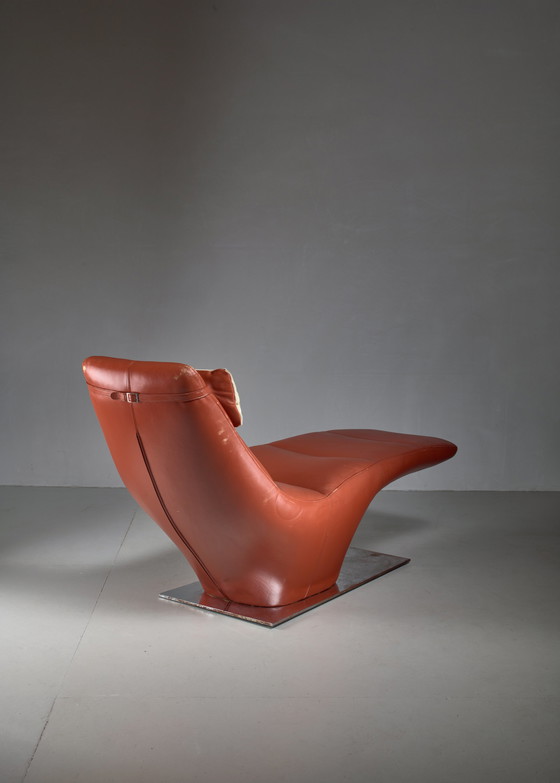 Image 1 of Mid Century Leather Chaise Longue with Cowhide Pillow, US, 1960s