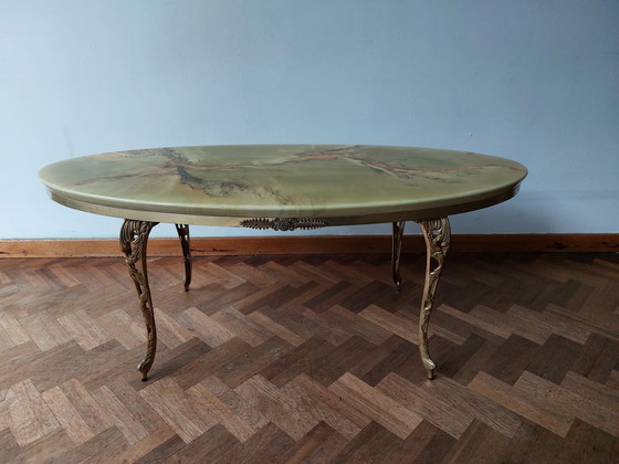 Image 1 of Vintage oval marble look coffee table