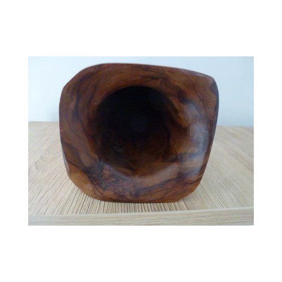Image 1 of Vintage solid olive wood pitcher 1970