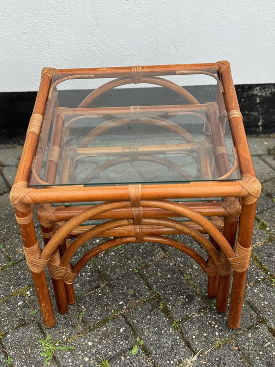 Image 1 of Nest Of Bamboo Stacking Glass Tables