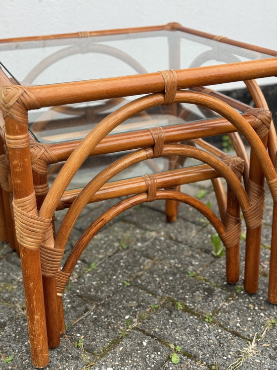 Image 1 of Nest Of Bamboo Stacking Glass Tables