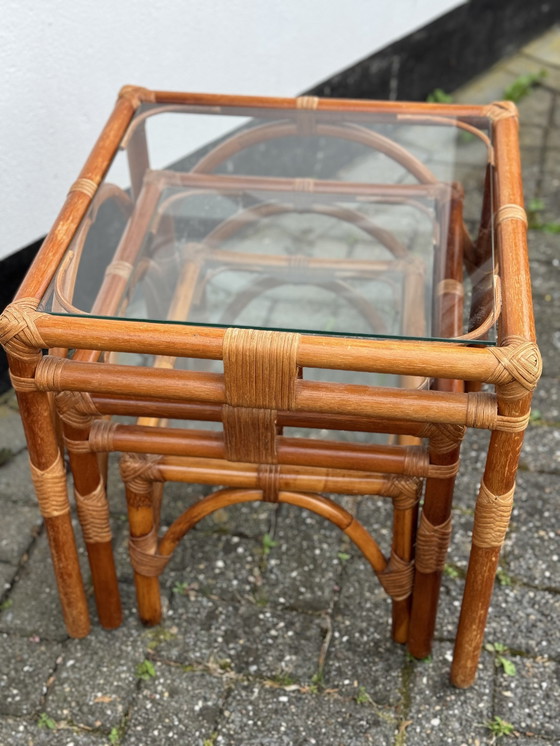 Image 1 of Nest Of Bamboo Stacking Glass Tables