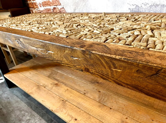 Image 1 of Mesa de madera maciza con patas de acero, aspecto industrial, retroiluminación LED, 2,90 m de largo.