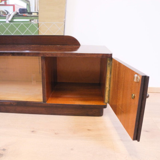 Image 1 of 1950s stained flamed birch mirror chest of drawers