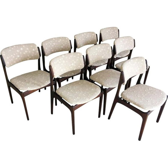 Image 1 of Set of 8 Vintage Tanned Oak Dining Chairs by Erik Buch 1960s