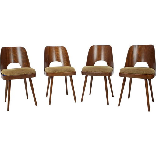 Set of 4 vintage wood and fabric dining chairs by Oswald Haerdtl, Czechoslovakia 1960s