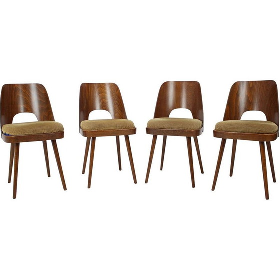 Image 1 of Set di 4 sedie da pranzo vintage in legno e tessuto di Oswald Haerdtl, Cecoslovacchia, anni '60