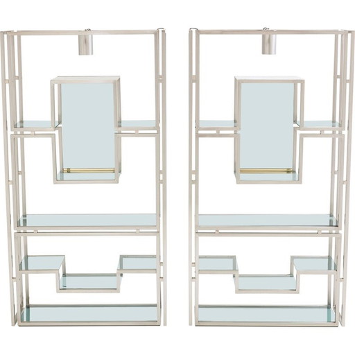 Pair of vintage brushed steel and brass shelves by Kim Moltzer, 1970