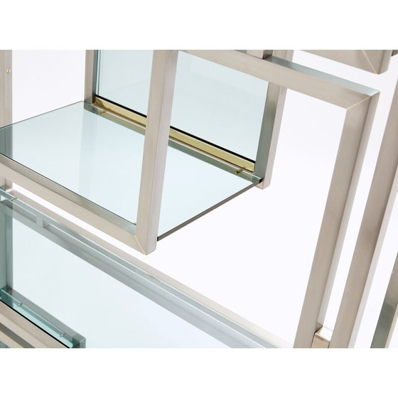 Image 1 of Pair of vintage brushed steel and brass shelves by Kim Moltzer, 1970