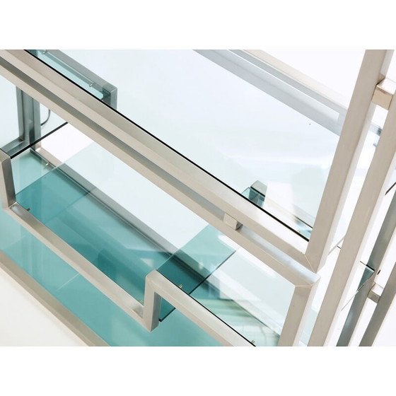 Image 1 of Pair of vintage brushed steel and brass shelves by Kim Moltzer, 1970