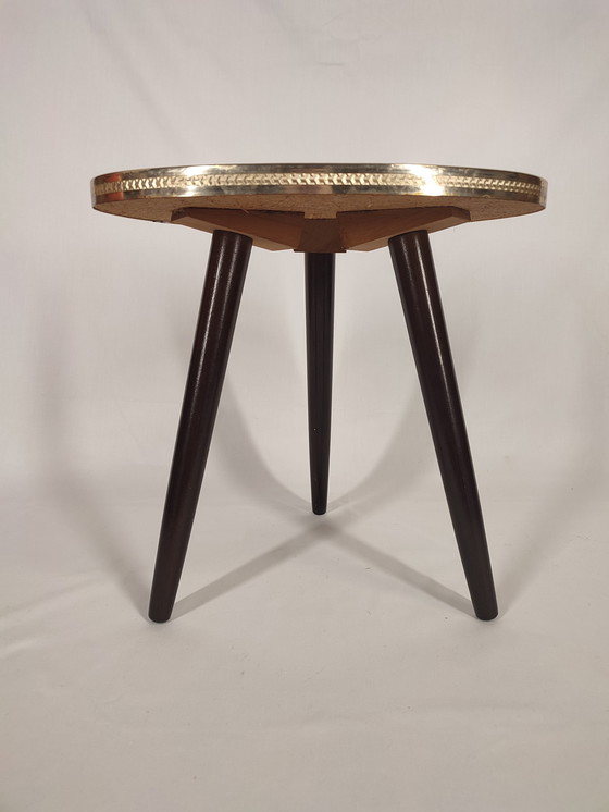 Image 1 of Mid Century Tripod plant table with glass top