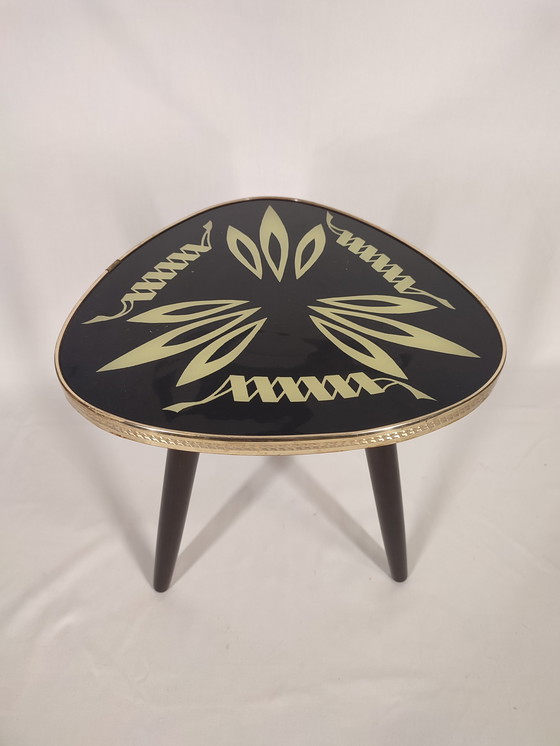 Image 1 of Mid Century Tripod plant table with glass top