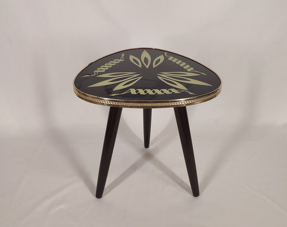 Image 1 of Mid Century Tripod plant table with glass top