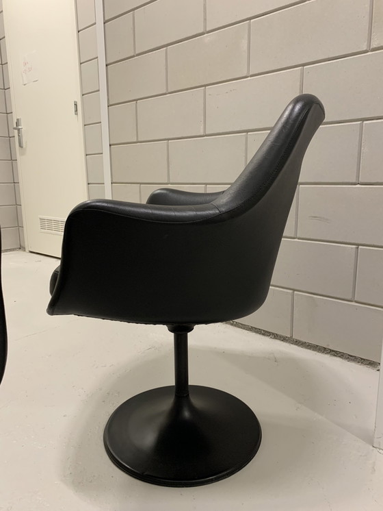 Image 1 of 1970s Bucket Chairs Black Leather Fiberglass