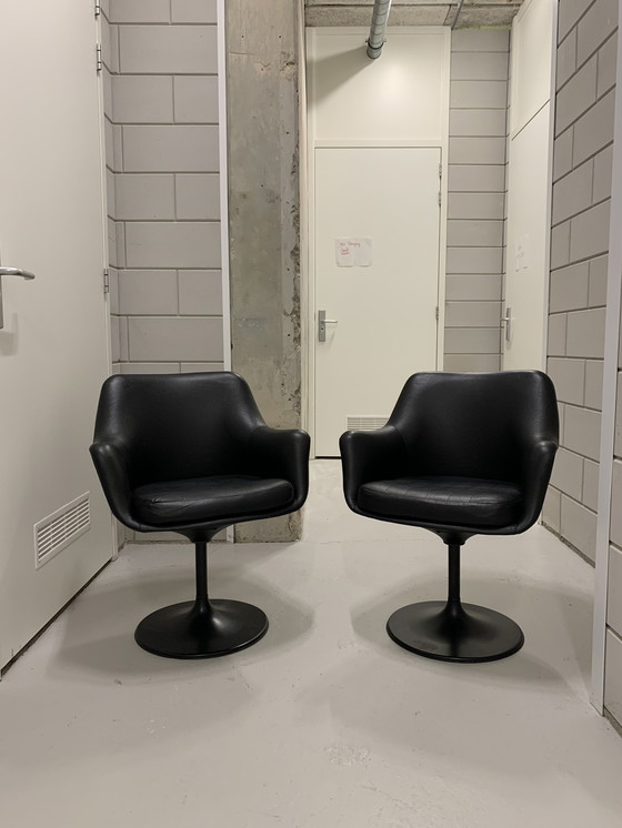 Image 1 of 1970s Bucket Chairs Black Leather Fiberglass