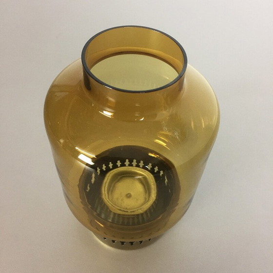 Image 1 of Vintage yellow-ochre glass desk candlestick by Hans Agne Jakobsson for Markaryd, Sweden 1960