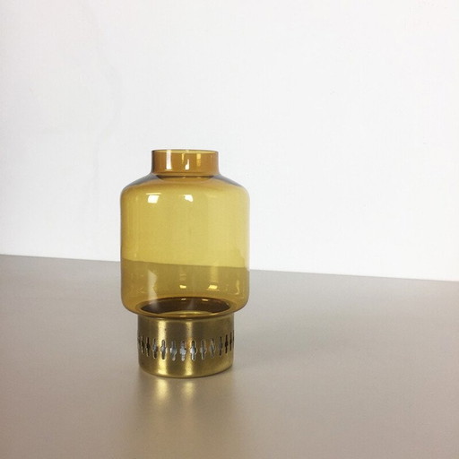 Vintage yellow-ochre glass desk candlestick by Hans Agne Jakobsson for Markaryd, Sweden 1960