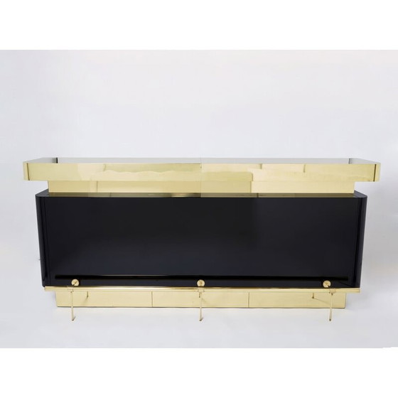 Image 1 of Vintage bar in black lacquer and brass by J.C. Mahey for Romeo Paris, 1970s