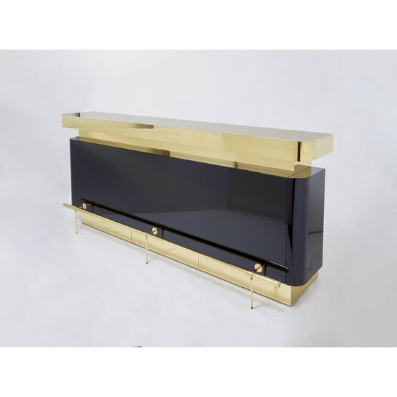 Image 1 of Vintage bar in black lacquer and brass by J.C. Mahey for Romeo Paris, 1970s