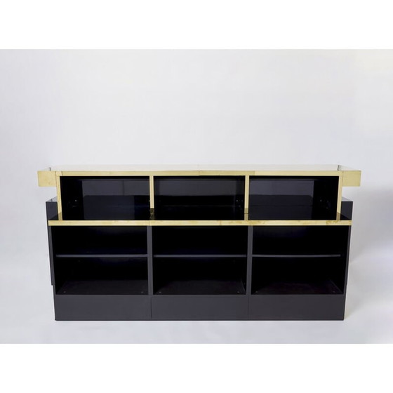 Image 1 of Vintage bar in black lacquer and brass by J.C. Mahey for Romeo Paris, 1970s