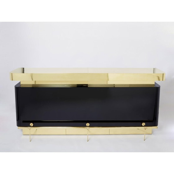 Image 1 of Vintage bar in black lacquer and brass by J.C. Mahey for Romeo Paris, 1970s