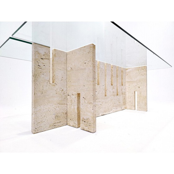 Image 1 of Vintage travertine and glass table, Italy 1970s