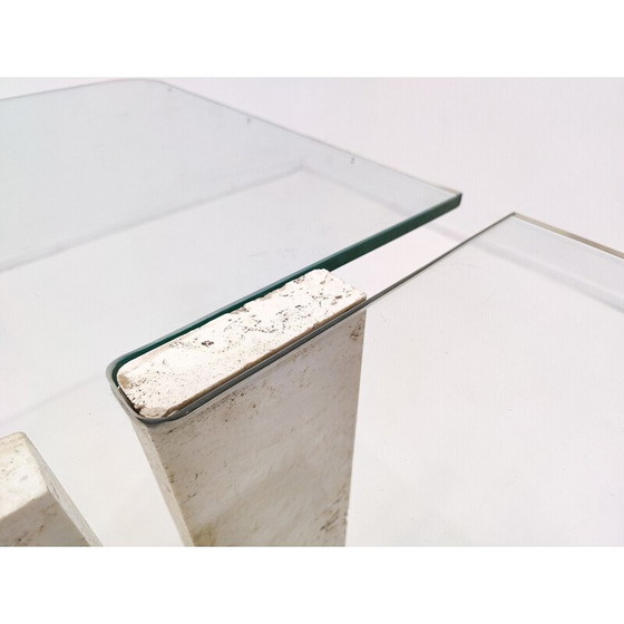 Image 1 of Vintage travertine and glass table, Italy 1970s