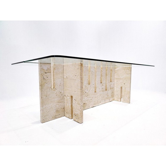 Image 1 of Vintage travertine and glass table, Italy 1970s