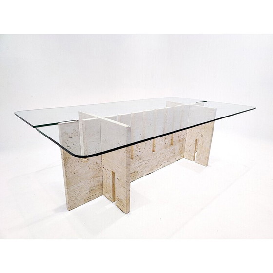 Image 1 of Vintage travertine and glass table, Italy 1970s