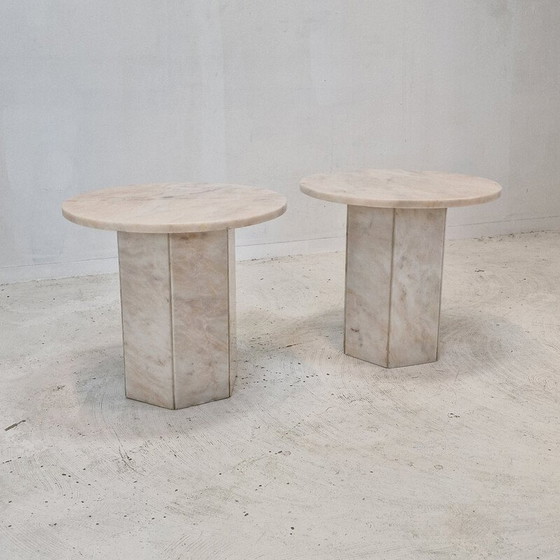 Image 1 of Pair of vintage Italian marble side tables, 1980s
