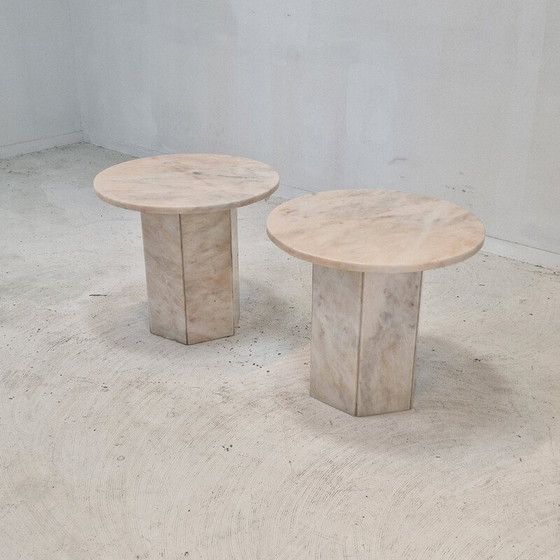 Image 1 of Pair of vintage Italian marble side tables, 1980s