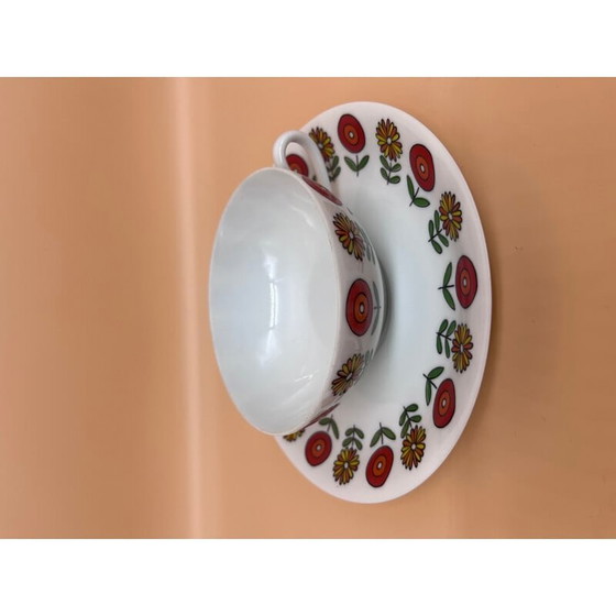 Image 1 of Set of 4 vintage cups with 6 porcelain saucers, 1970s