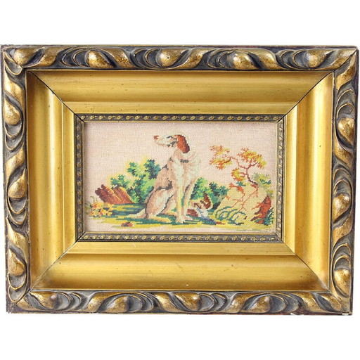 Tappeto d'epoca raffigurante un cane seduto, Cecoslovacchia 1920