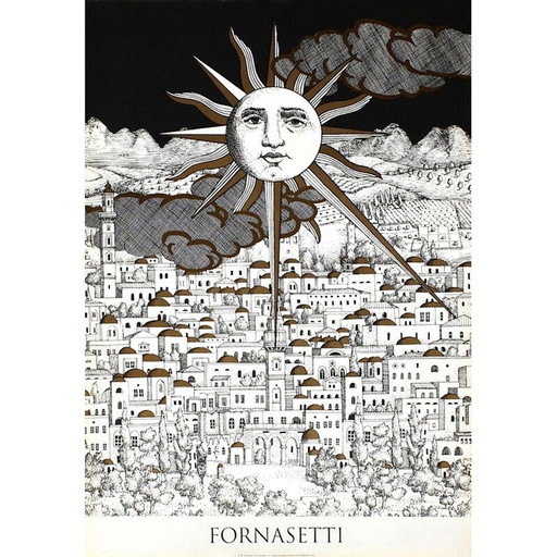 Vintage silk-screen print "Sole in Geruslemme" by Piero Fronasetti, 1993