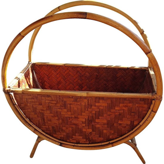 Image 1 of Vintage Italian rattan magazine rack
