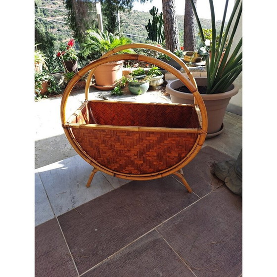 Image 1 of Vintage Italian rattan magazine rack